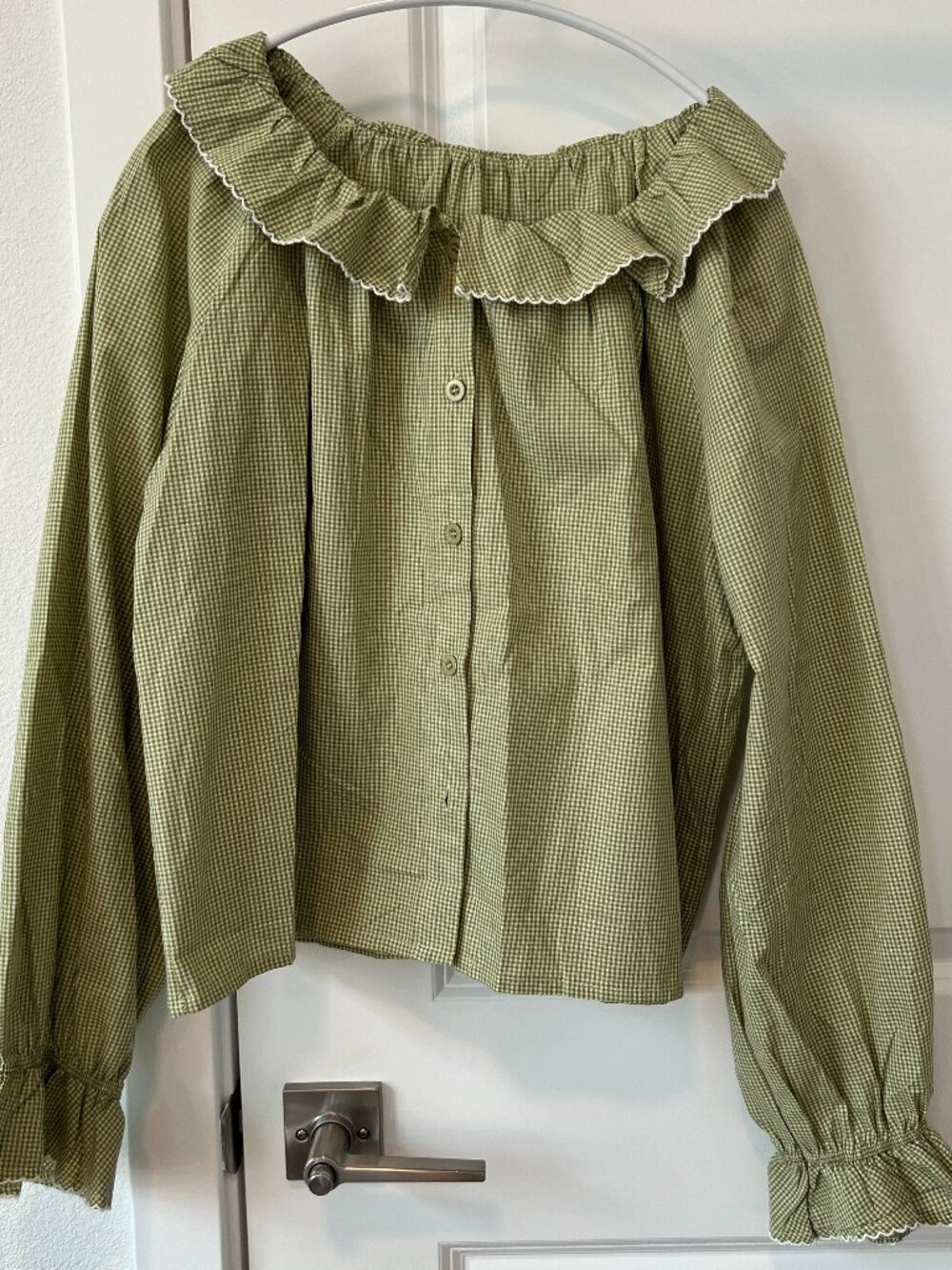 Cotton blouse, green gingham